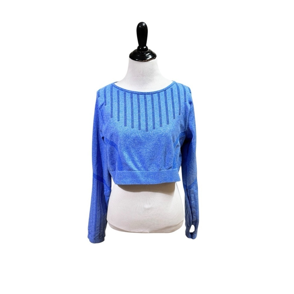 AQ Sport Women's Size 3X Athletic Crop Top Long Sleeve Thumbholes Stretch Eyelet